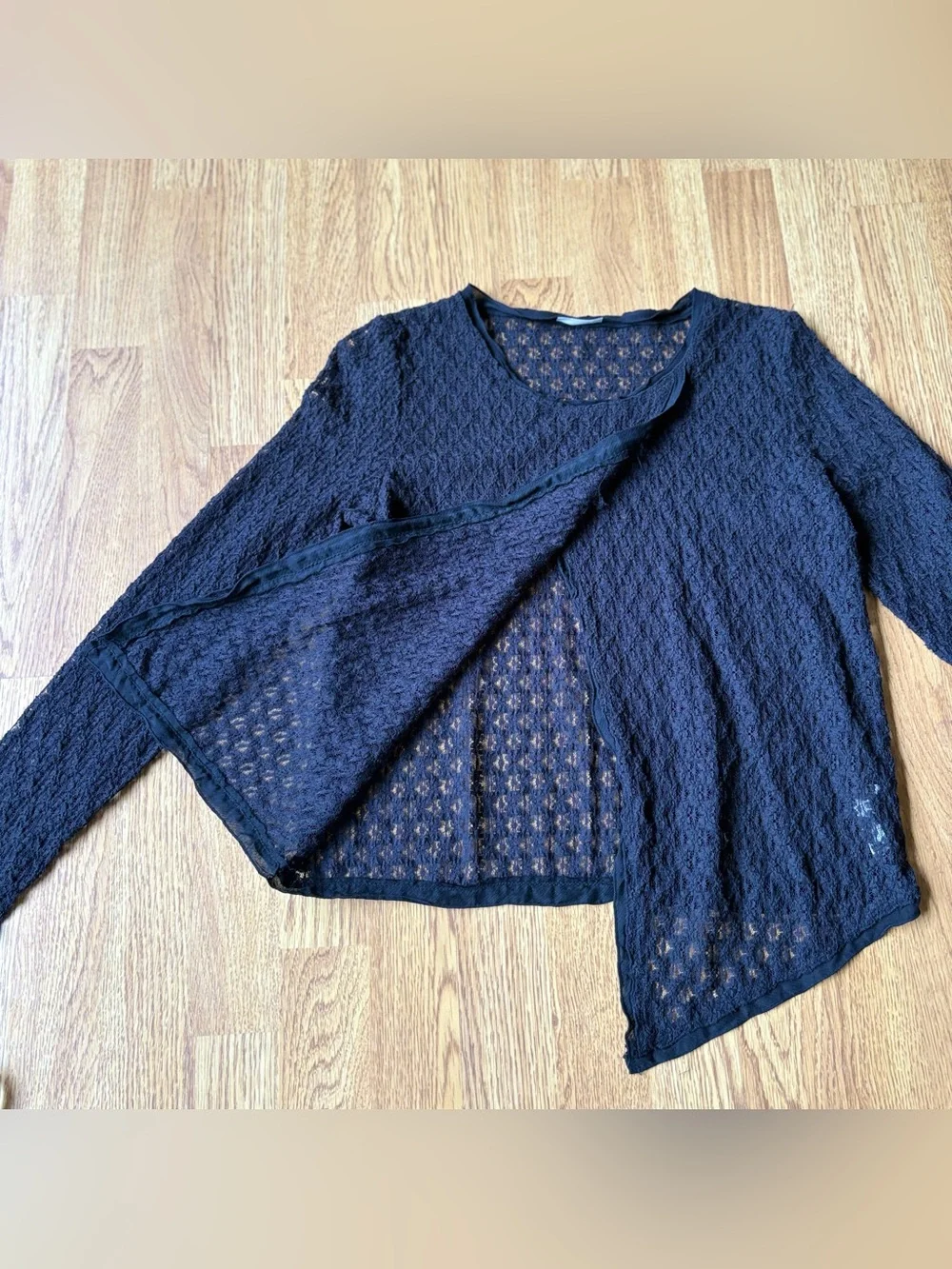 Intimately Free People Black Sheer Lace Long Sleeve Top Whimsigoth Boho Sz S